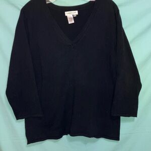 Coldwater Creek Women's Black V-Neck Sweater. With 3/4 sleeves